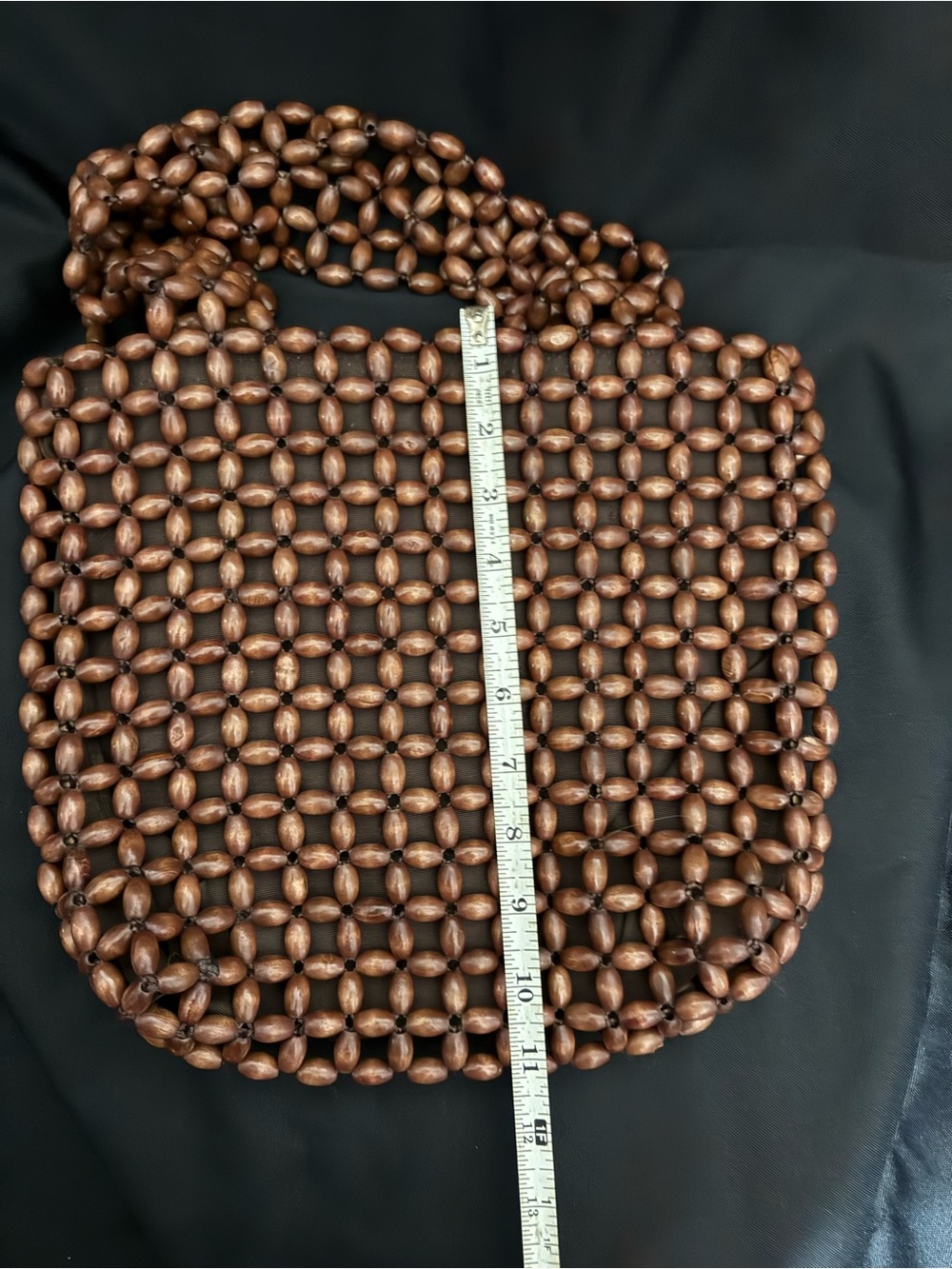 Wood Bead Woven Shoulder Bag in Brown EUC vintage BOHO - Picture 3 of 9